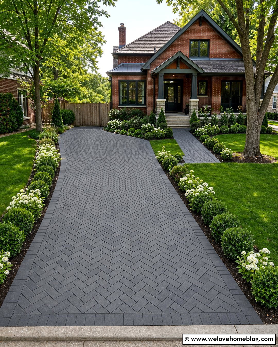 Dark Grey Herringbone Paver Driveway - 20 Dark Grey Pavers Driveway Ideas