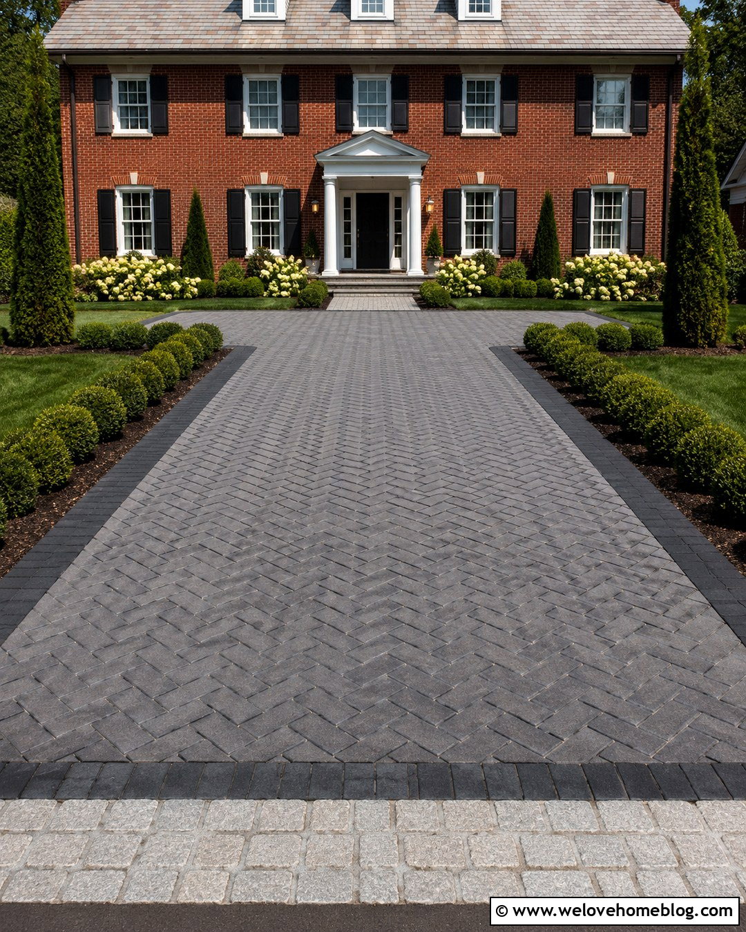 Dark Grey Herringbone Paver Driveway - 20 Dark Grey Driveway Ideas