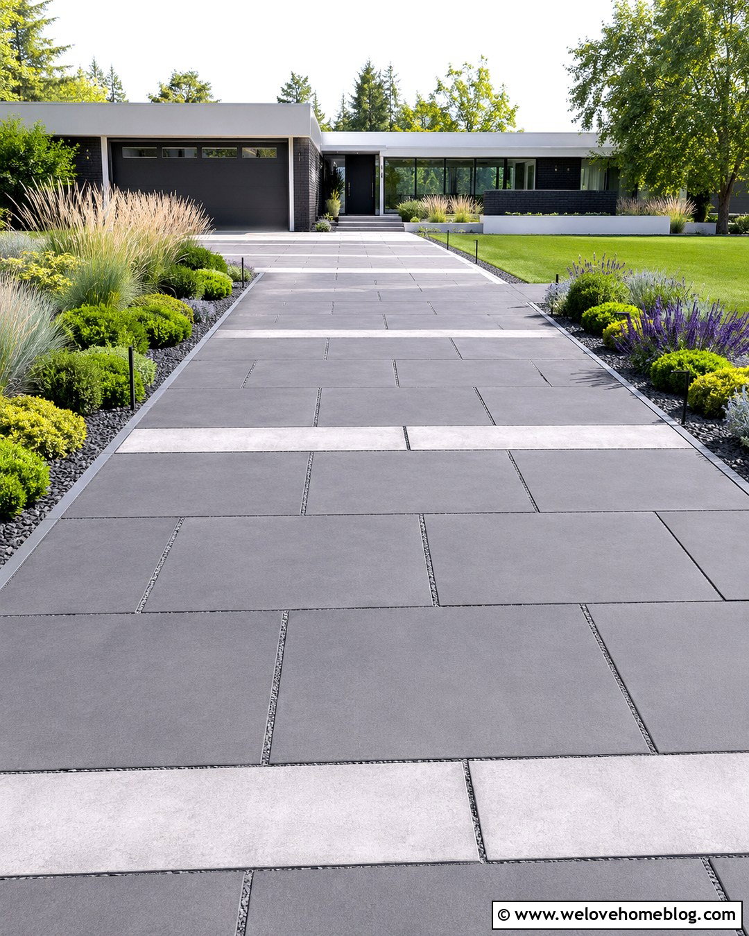 Dark Grey Large Format Paver Driveway - 20 Dark Grey Driveway Ideas