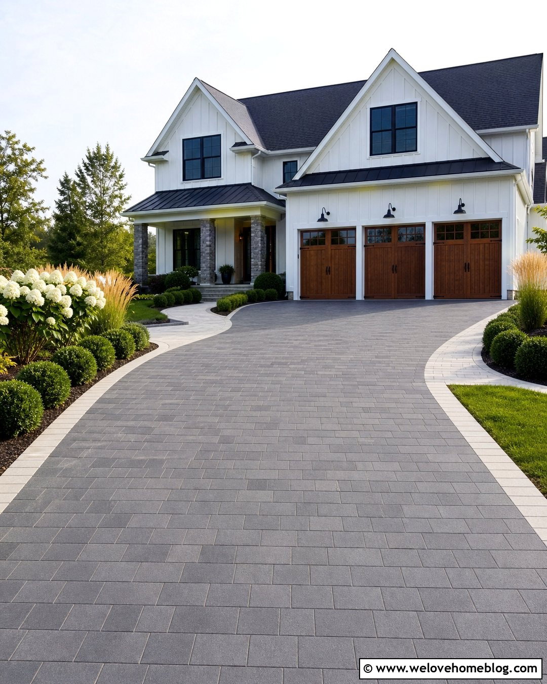 Dark Grey Paver Driveway For A Modern Farmhouse - 25 Grey Driveway Ideas