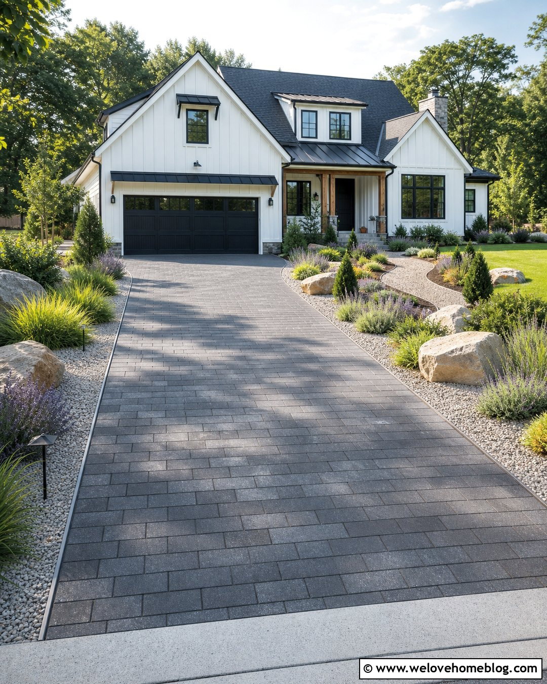 Dark Grey Paver Driveway With Gravel Border - 20 Dark Grey Pavers Driveway Ideas