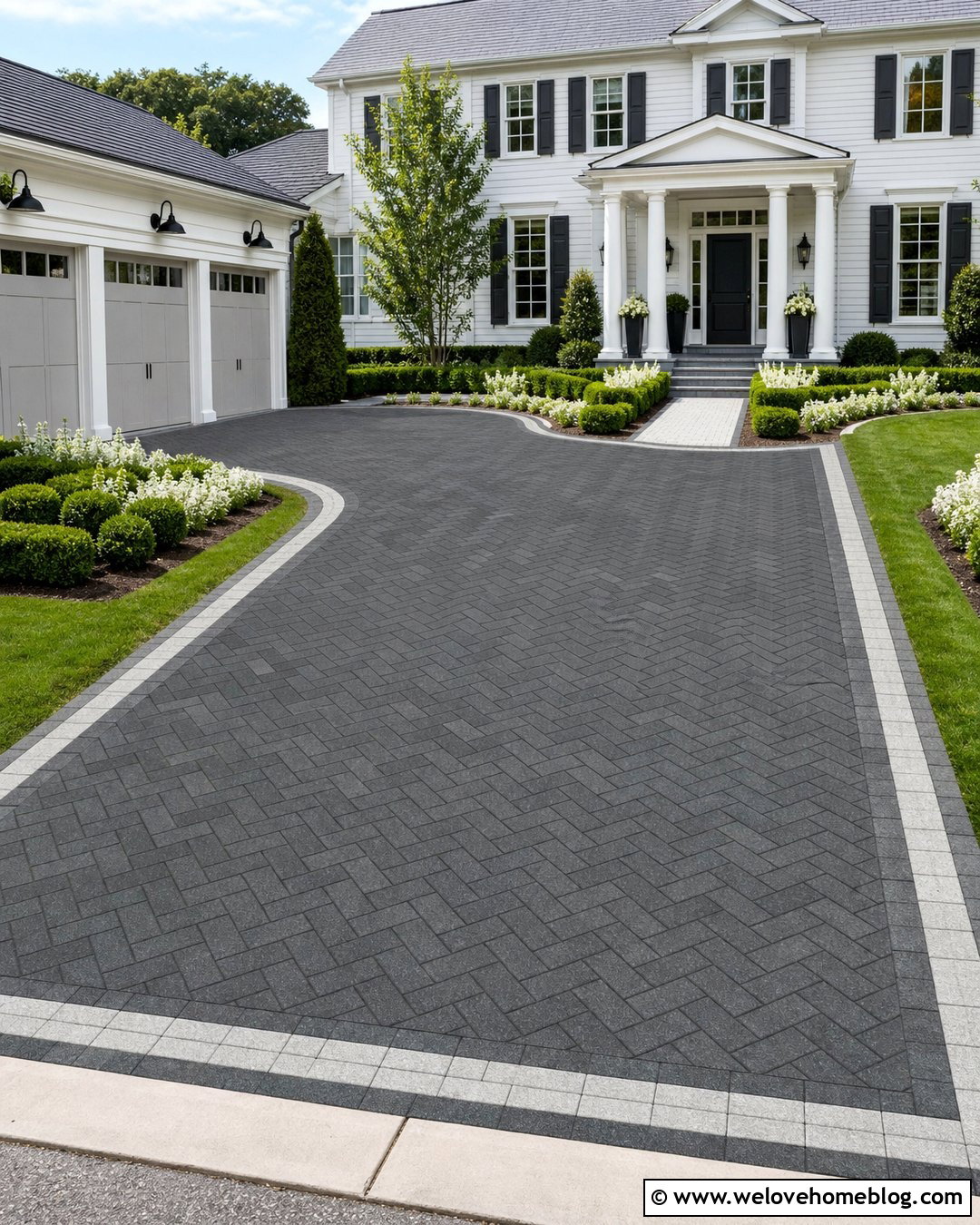 Dark Grey Paver Driveway With Light Grey Border - 20 Dark Grey Pavers Driveway Ideas
