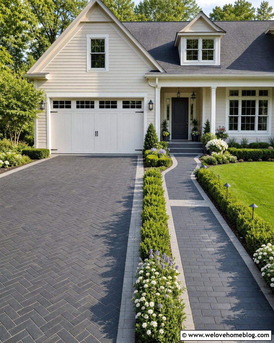 Dark Grey Paver Driveway With Matching Walkway - 20 Dark Grey Pavers Driveway Ideas