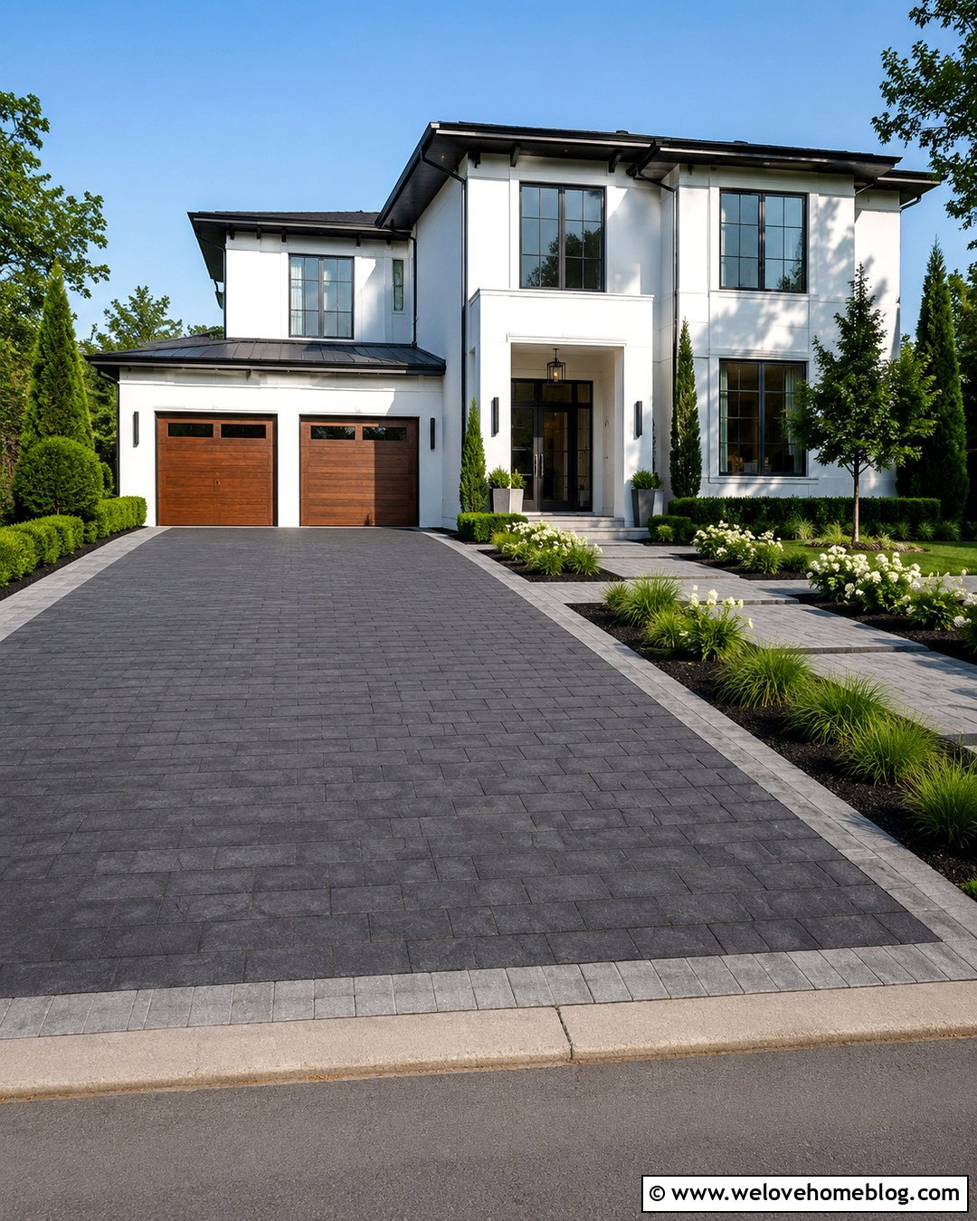Dark Grey Paver Driveway - 20 Grey Driveway Inspiration Ideas