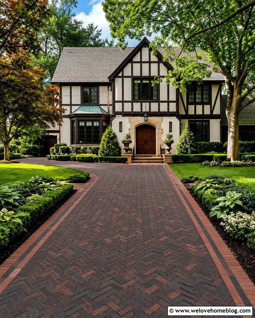 Dark Herringbone Brick Driveway - 20 dark driveway ideas