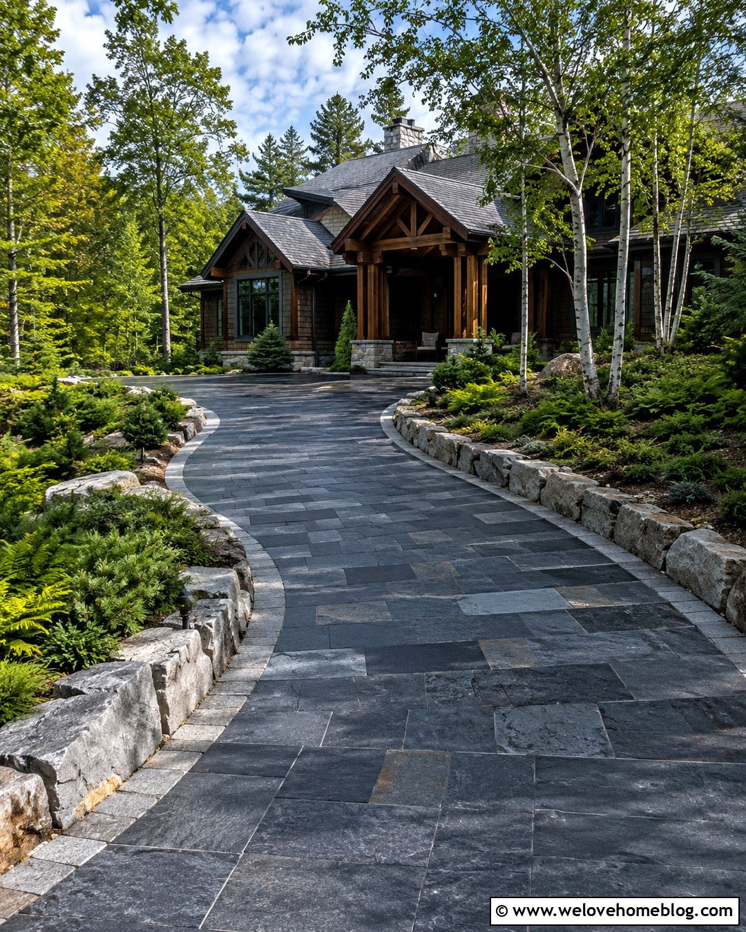 Dark Slate Driveway With Rustic Landscaping - 20 dark driveway ideas