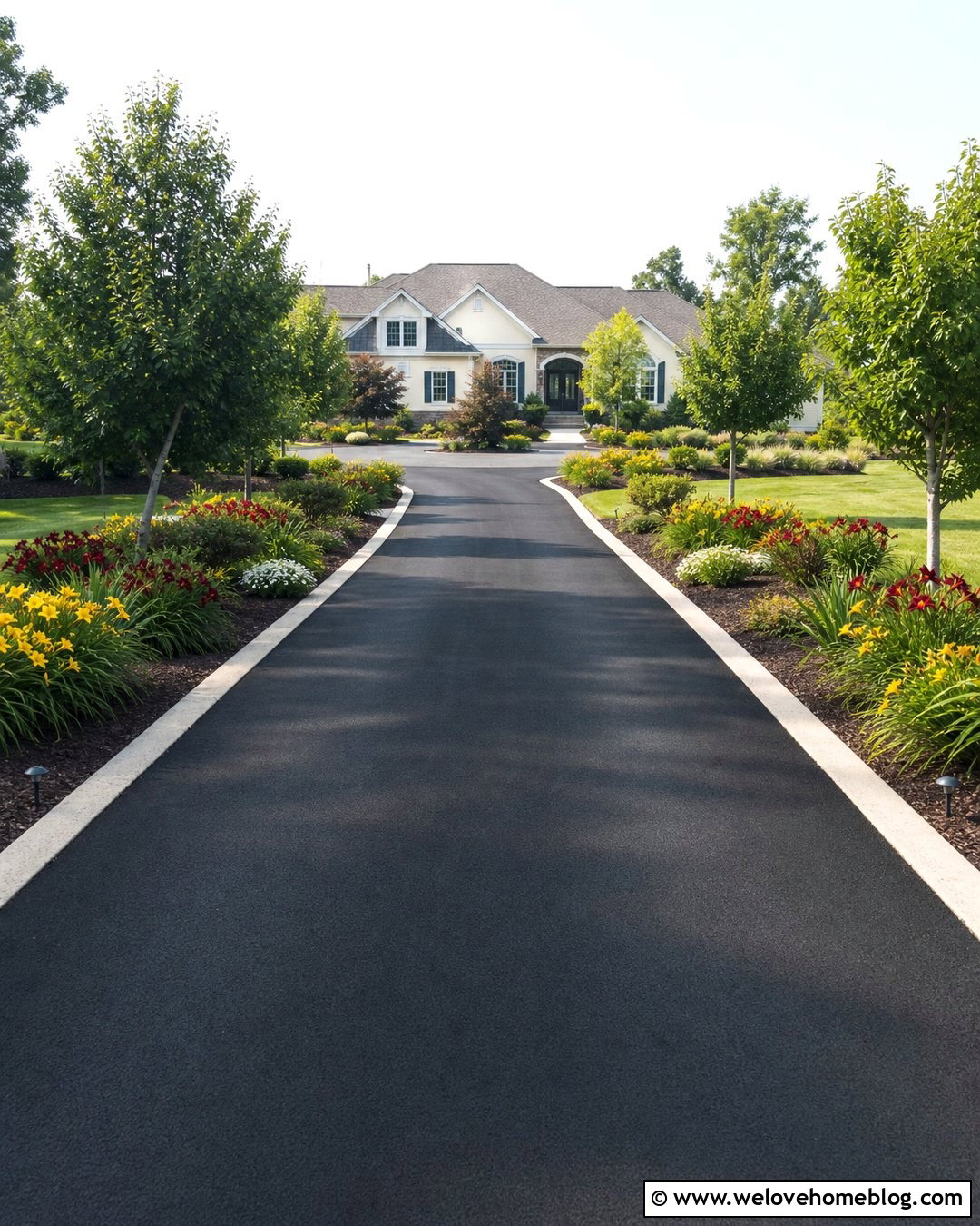 Daylily Lined Long Driveway - 25 flower lined driveway ideas