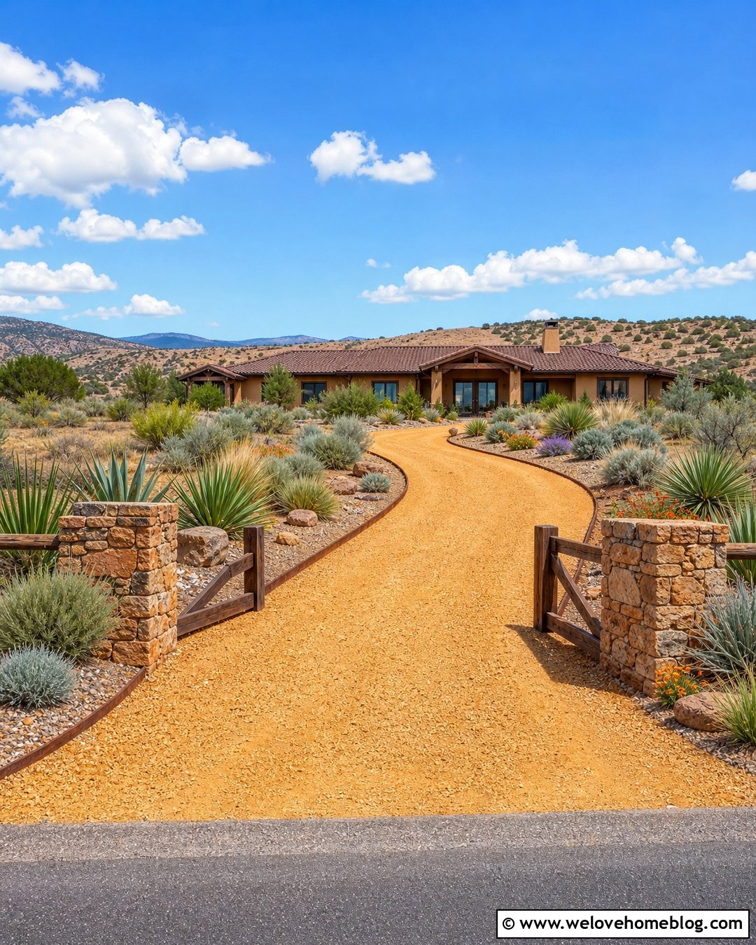 Decomposed Granite Driveway With Drought Tolerant Planting - 40 Country Driveway Entry Landscaping Ideas