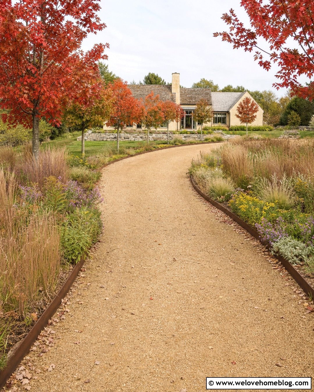 Decomposed Granite Driveway With Meadow Borders - 20 Red Maple Tree Lined Driveway Ideas