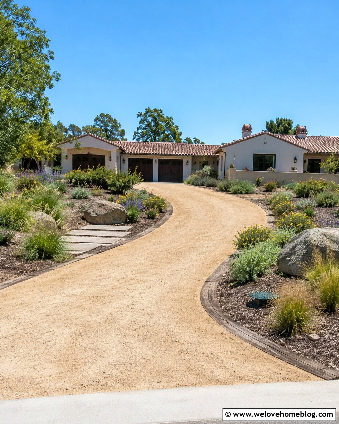 Decomposed Granite Driveway With Sleeper Edging - 20 Railway Sleeper Driveway Ideas