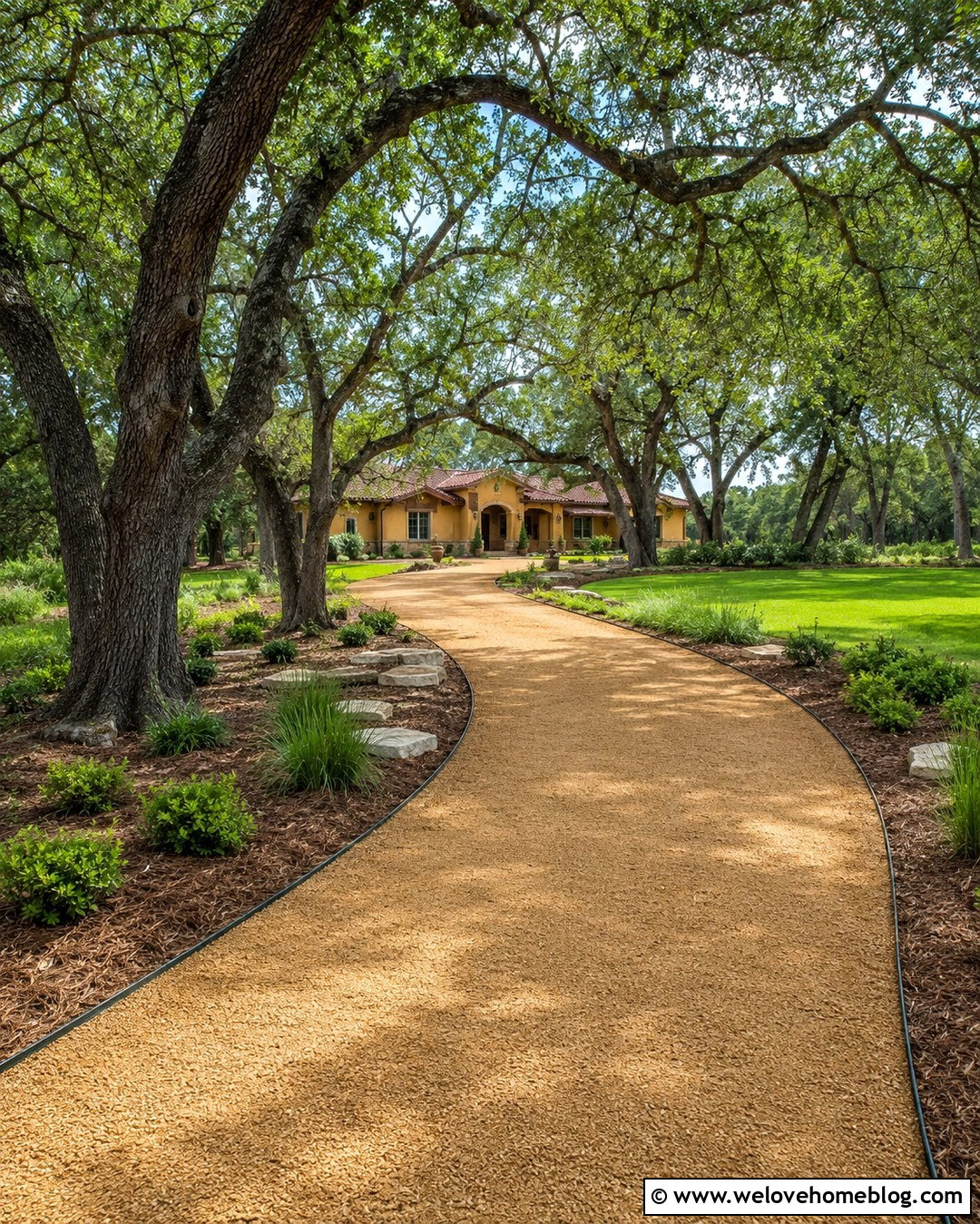 Decomposed Granite Live Oak Driveway With Steel Edging