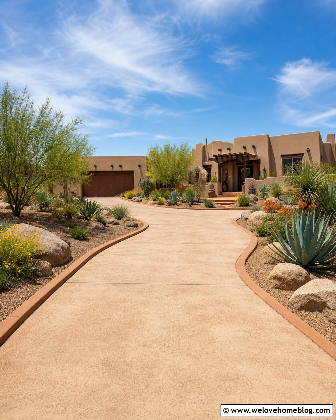 Decorative Concrete Driveway Curbing With Xeriscaping - 20 driveway curbing ideas