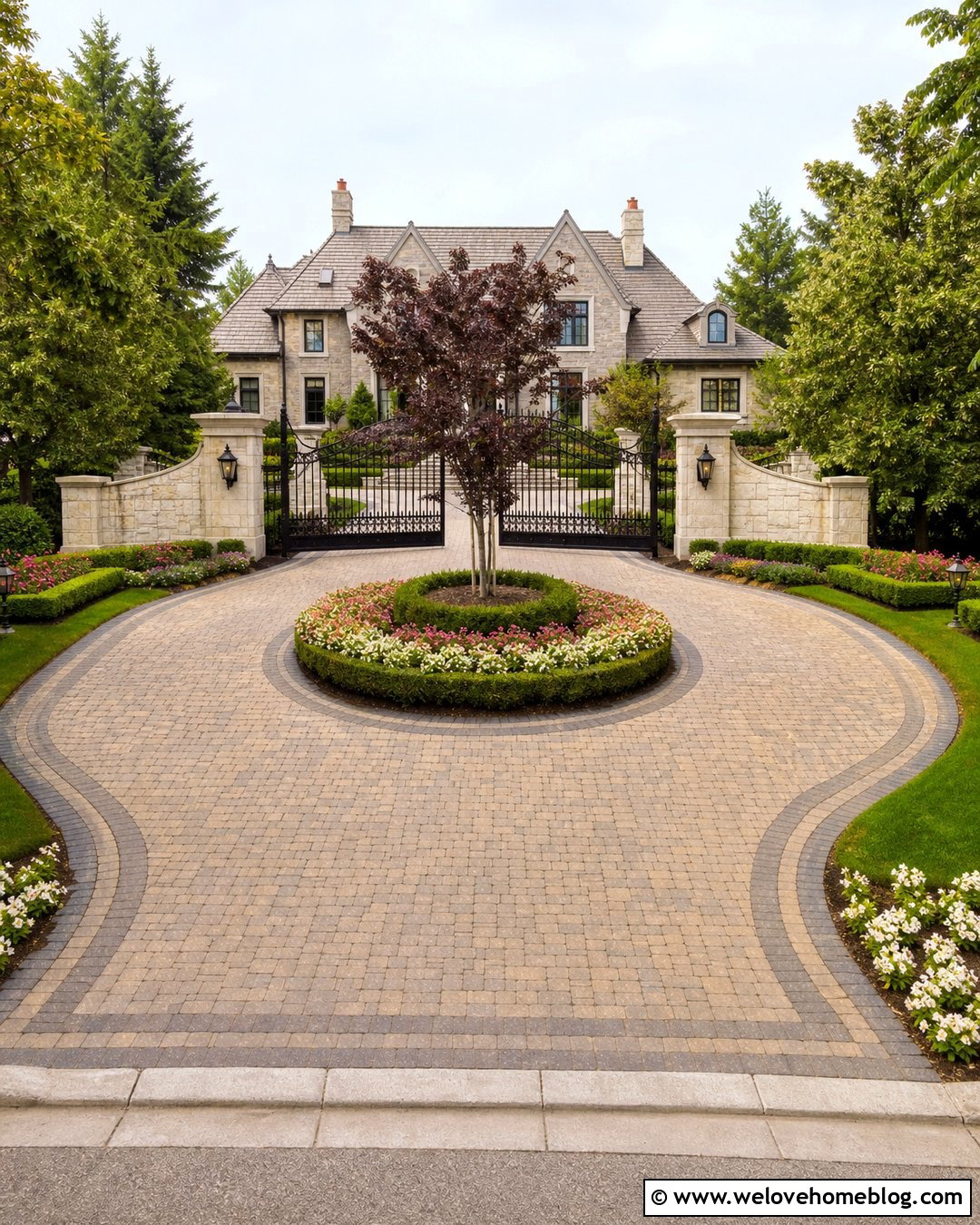 Decorative Iron Driveway Gate With Circular Driveway - 25 Driveway Gate Design Ideas