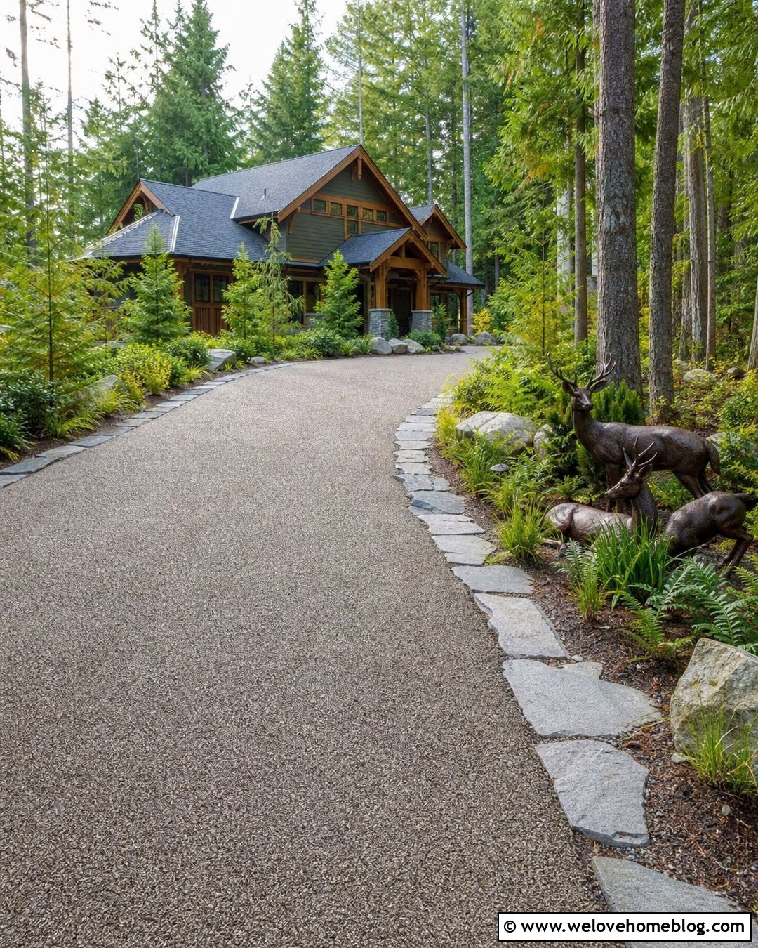 Deer Statues Along a Woodland Driveway - 20 Driveway Statues Ideas