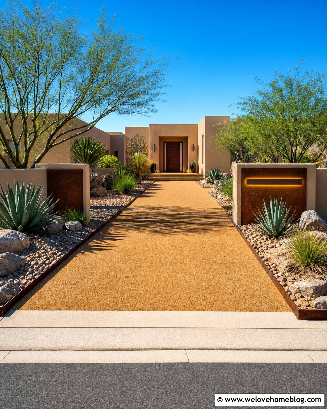 Desert Decomposed Granite Driveway Entrance - 40 Driveway Entrance Curb Appeal Ideas