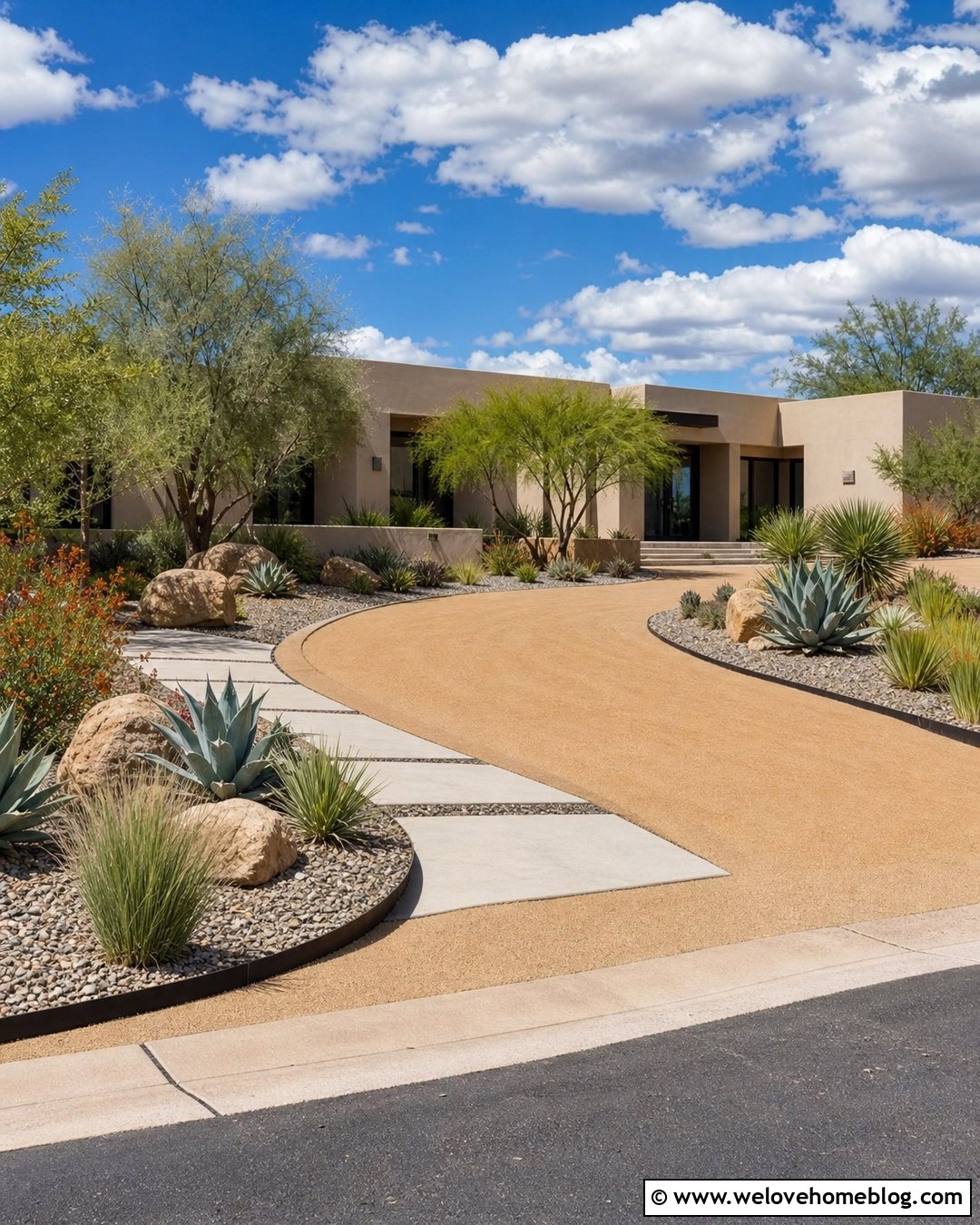 Desert Driveway Berm With Decorative Gravel - 20 driveway berm landscaping ideas