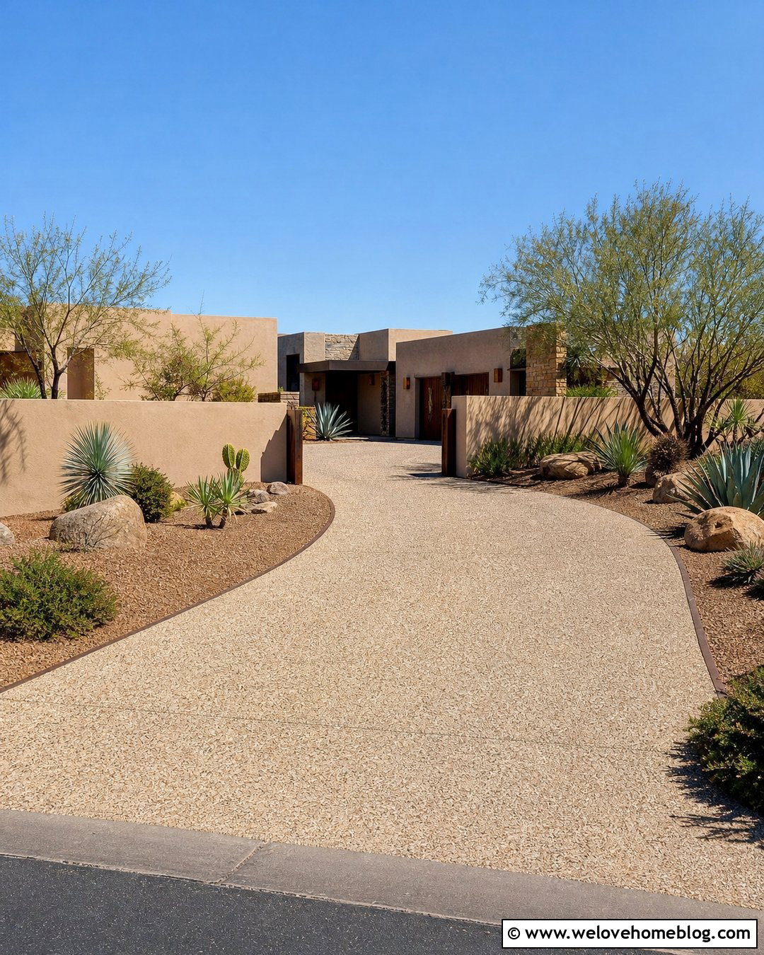 Desert Driveway Entrance With Drought Tolerant Landscaping - 25 Entrance Driveway Ideas