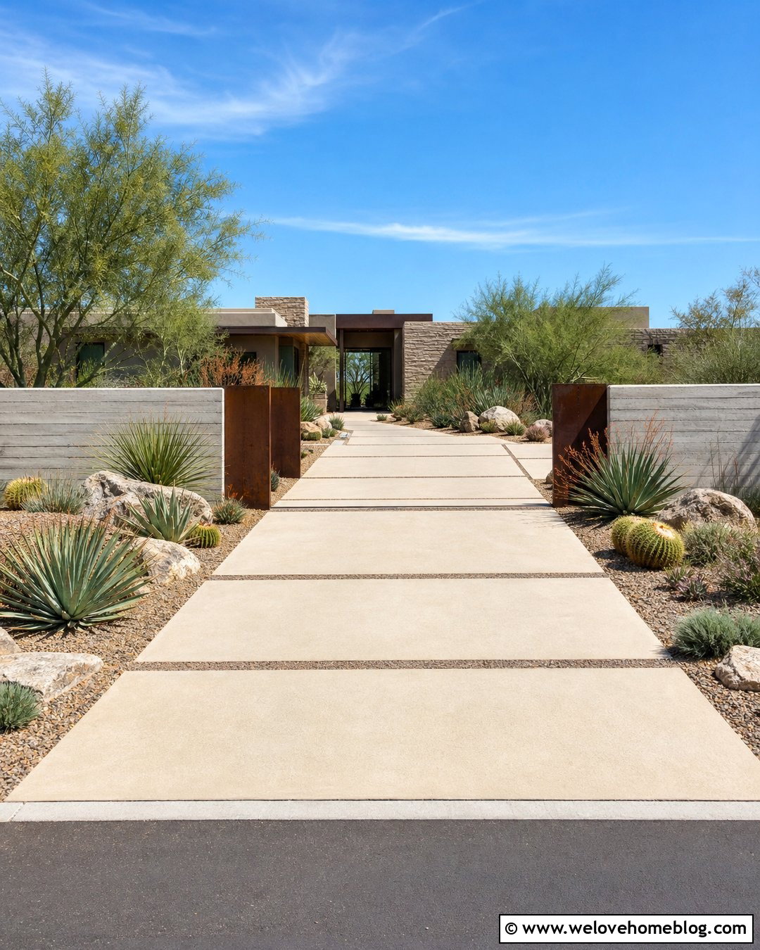 Desert Driveway Entrance With Xeriscaping - 25 House Driveway Entrance Ideas