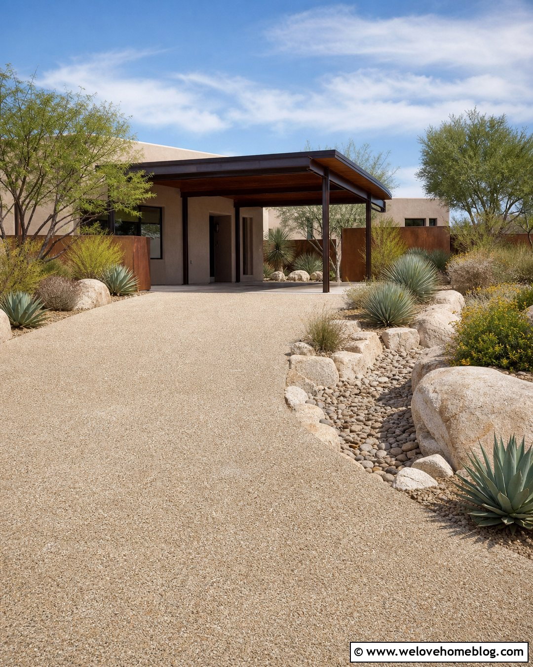 Desert Driveway Shade With Steel Canopy - 25 Driveway Shade Ideas