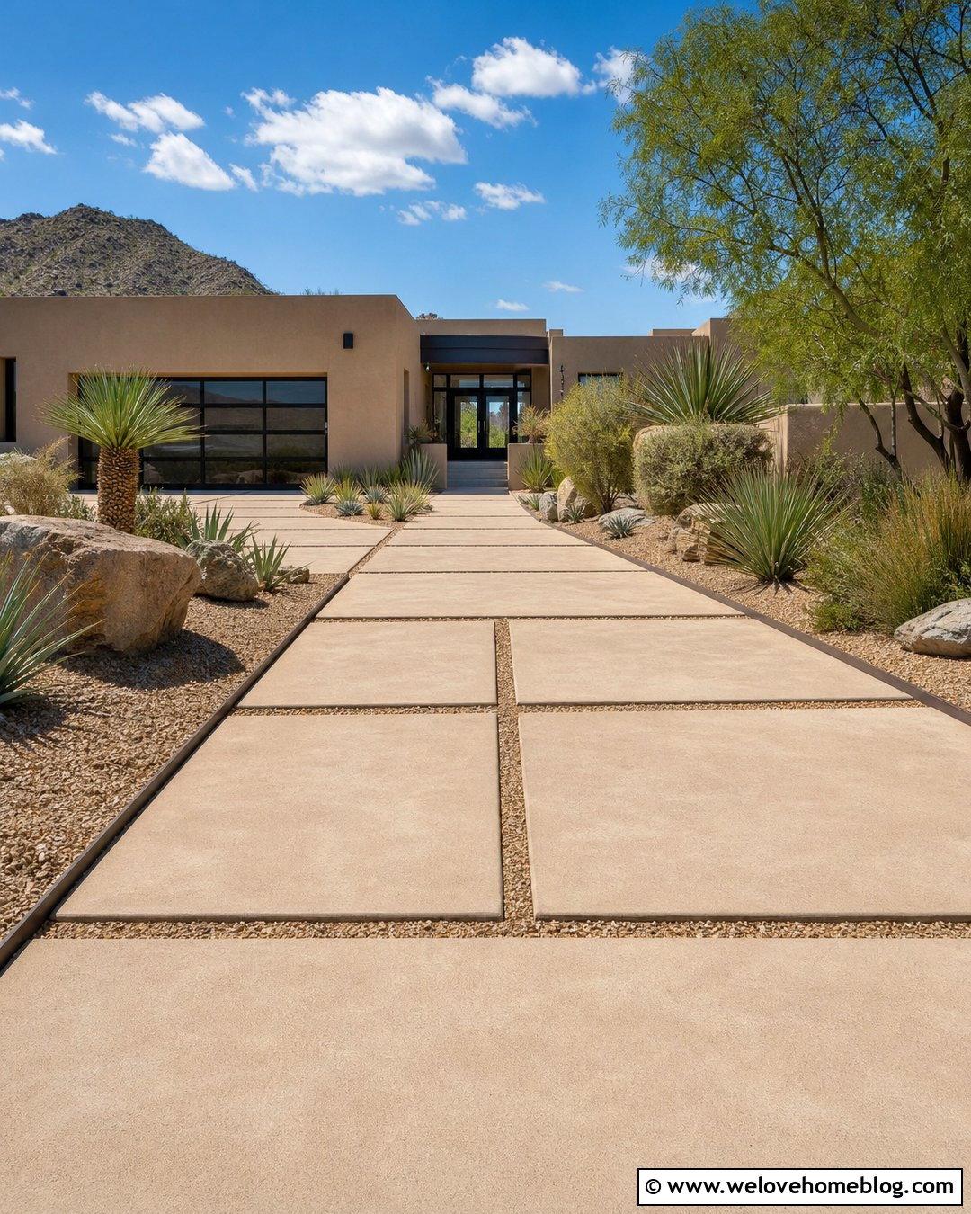 Desert Driveway With Concrete Pads - 50 Driveway Ideas