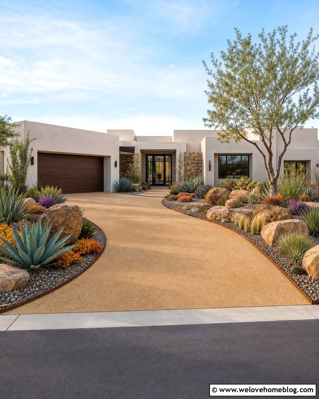 Desert Driveway With Rock Landscaping - 40 Front Driveway Landscaping Ideas