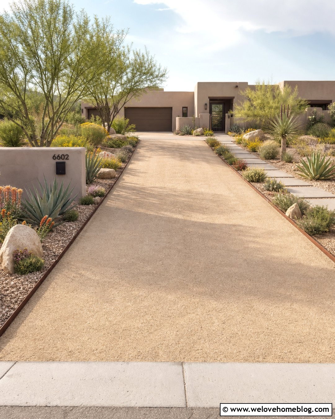 Desert Driveway With Xeriscape Landscaping - 25 Driveway Curb Appeal Ideas