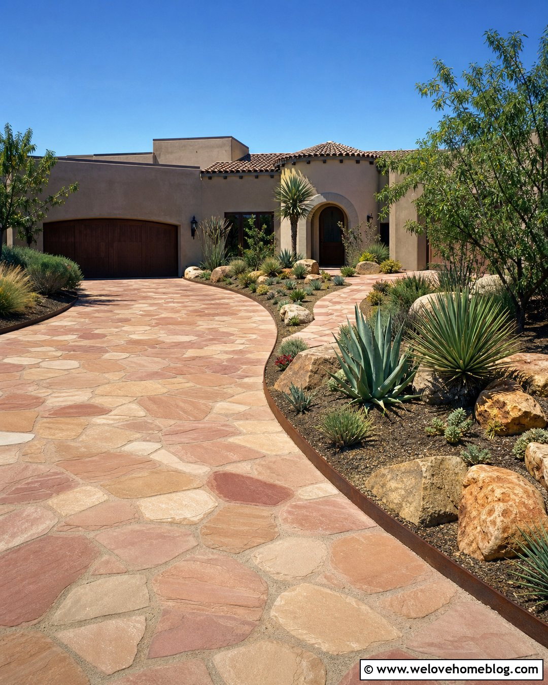 Desert Flagstone Driveway With Drought Tolerant Landscaping - 20 natural flagstone driveway ideas