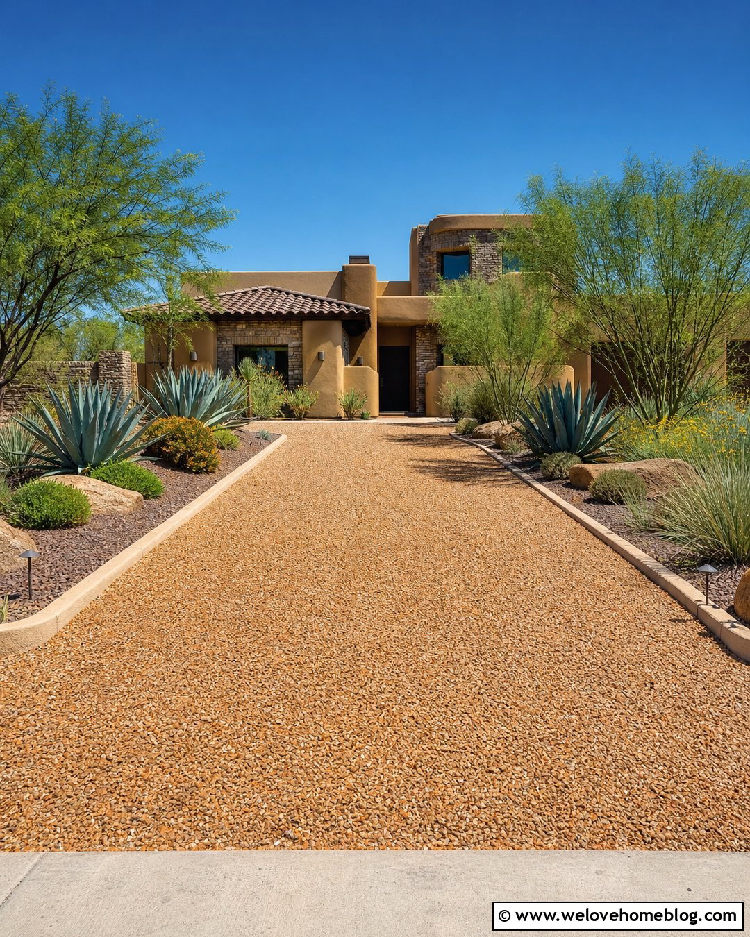 Desert Gravel Driveway With Concrete Landscape Edging - 20 Concrete Edging Gravel Driveway Ideas