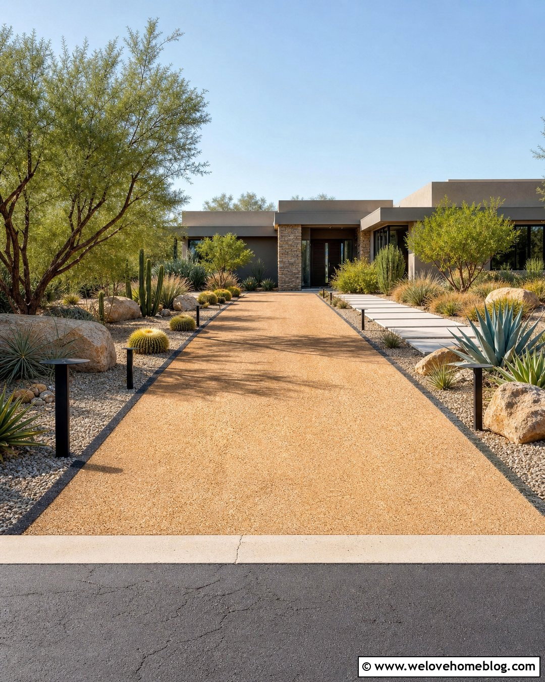 Desert Gravel Driveway With Solar Bollard Markers - 20 Driveway Markers Entrance Solar Lights Ideas