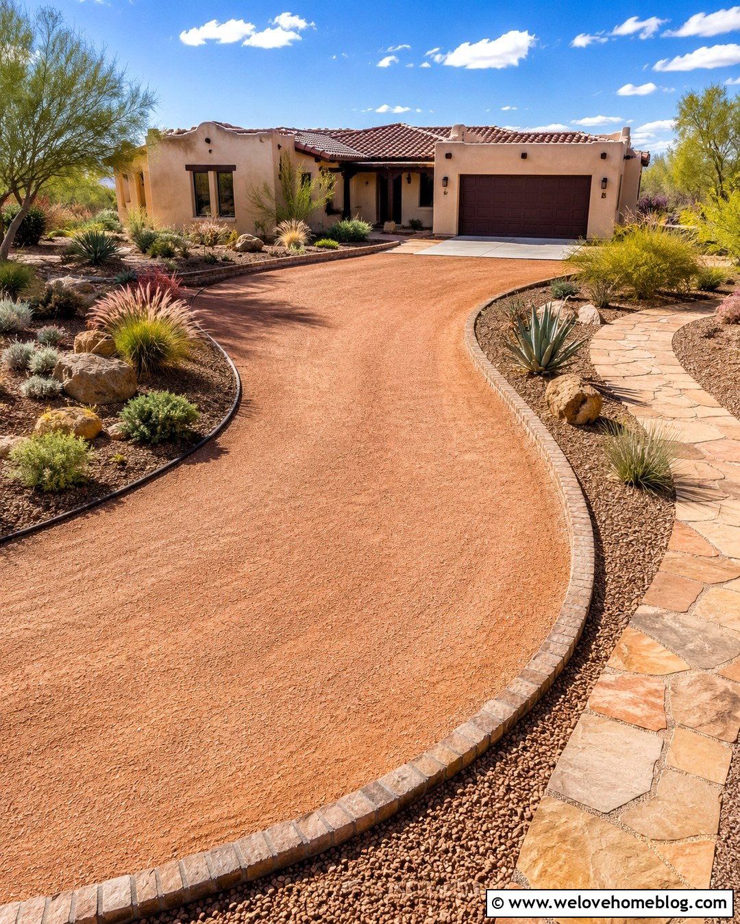 Desert Road Base Driveway With Xeriscaping - 20 Road Base Driveway Ideas