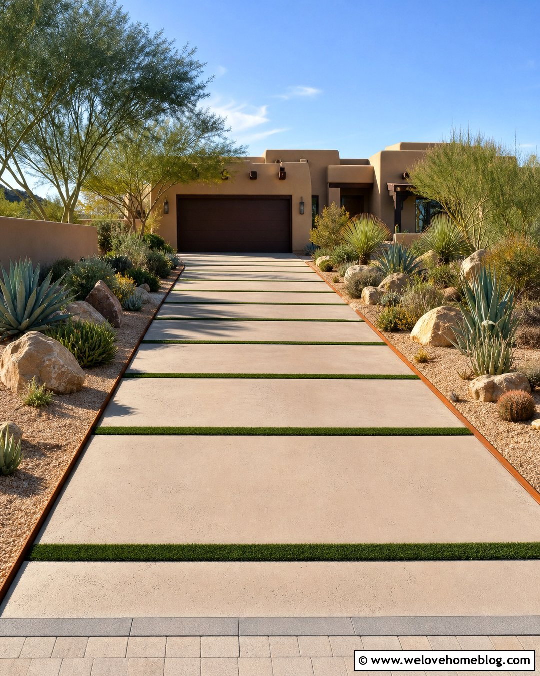 Desert Turf Accent Driveway - 25 turf driveway ideas