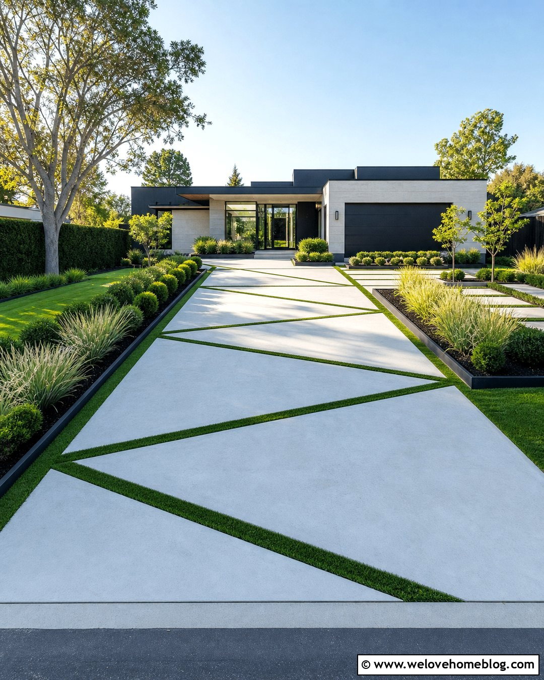 Diagonal Concrete Grass Pattern Driveway - 20 grass pattern driveway ideas