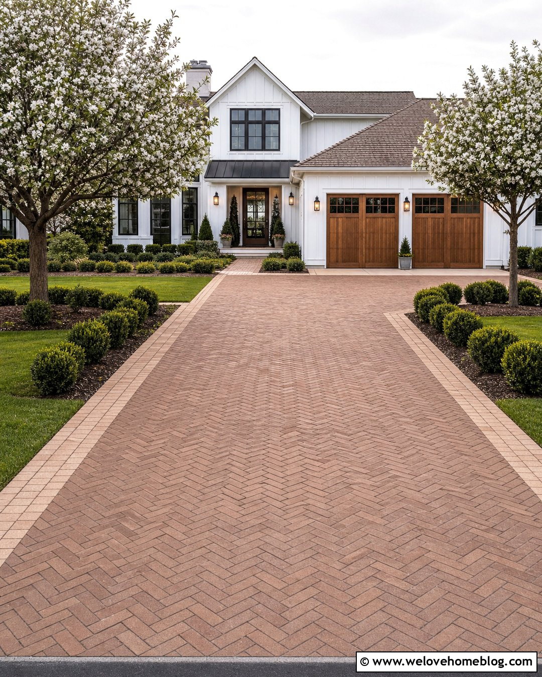 Diagonal Herringbone Brick Driveway - 20 Paving Bricks Driveways Ideas