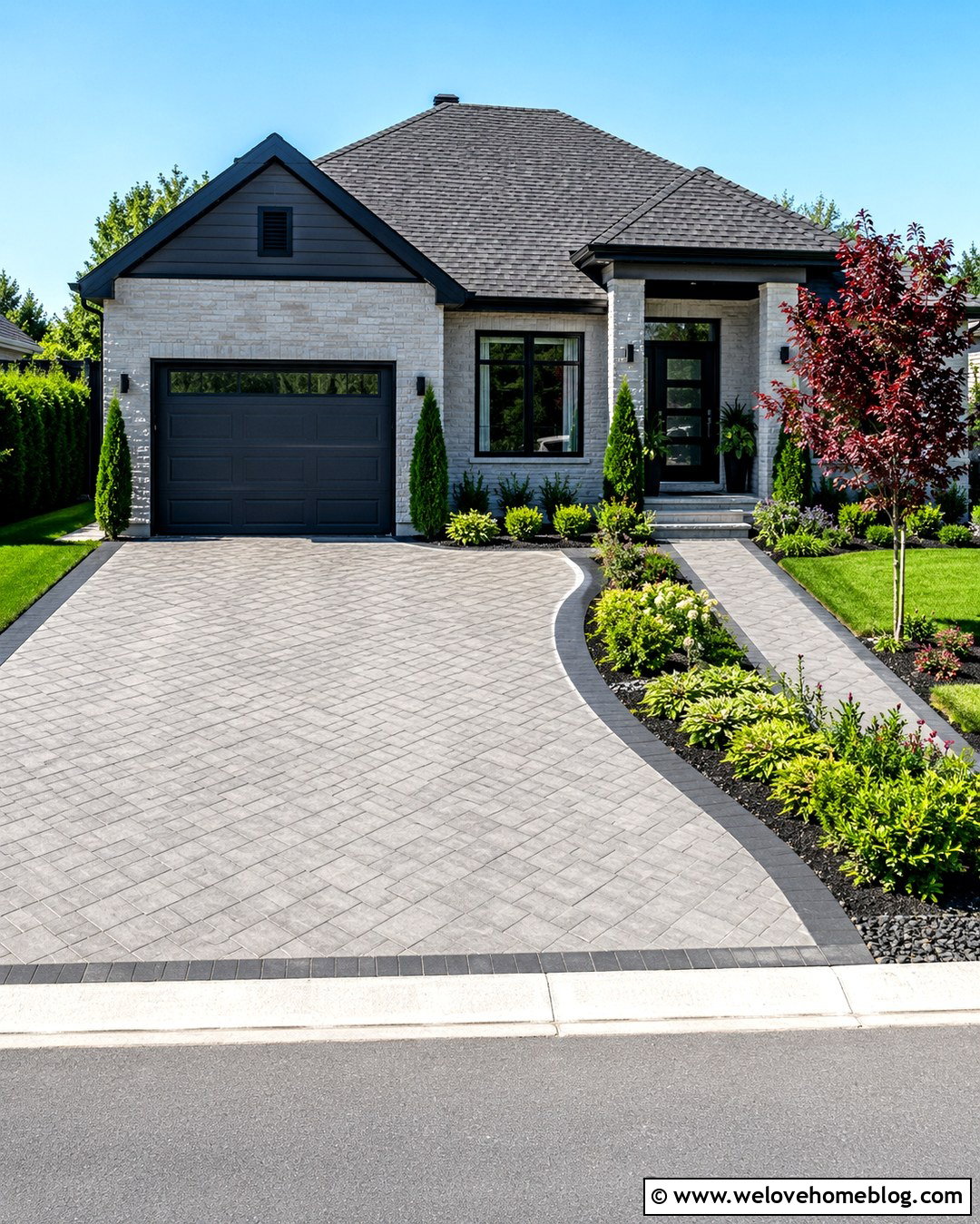 Diagonal Paver Driveway For A Small Front Yard - 20 New Driveway Ideas