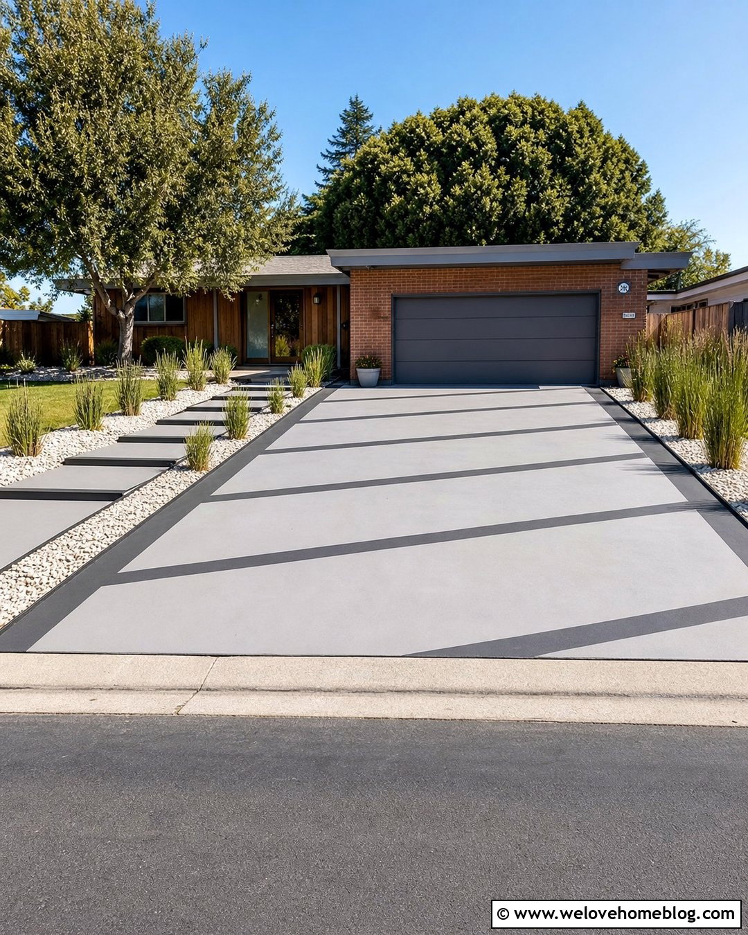 Diagonal Stripe Painted Concrete Driveway - 25 painted driveways concrete ideas