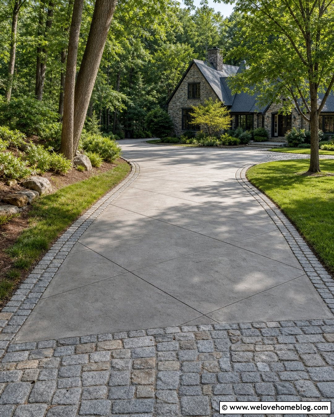 Diamond Cut Driveway With Cobblestone Edging - 20 Diamond Cut Driveway Ideas