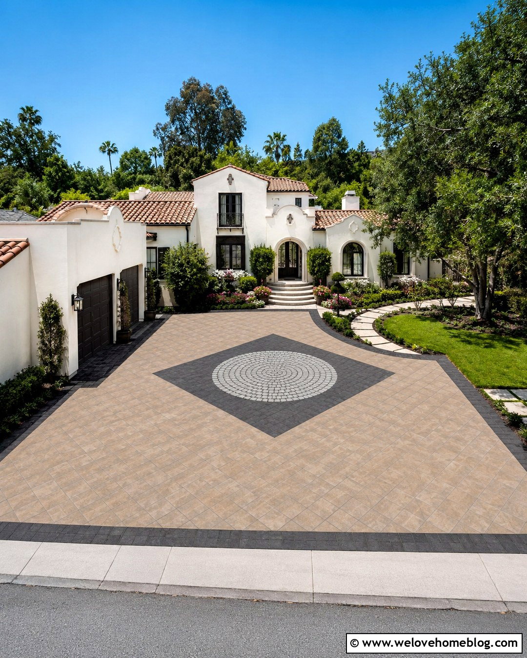 Diamond Driveway With Center Medallion - 20 Diamond Driveway Ideas