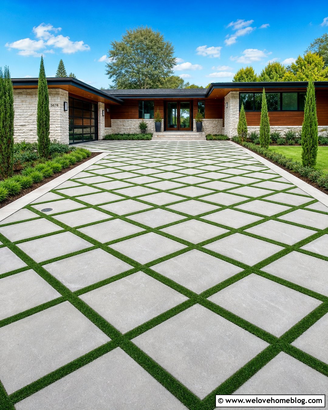 20 Turf and Concrete Driveway Ideas for Sleek Modern Homes