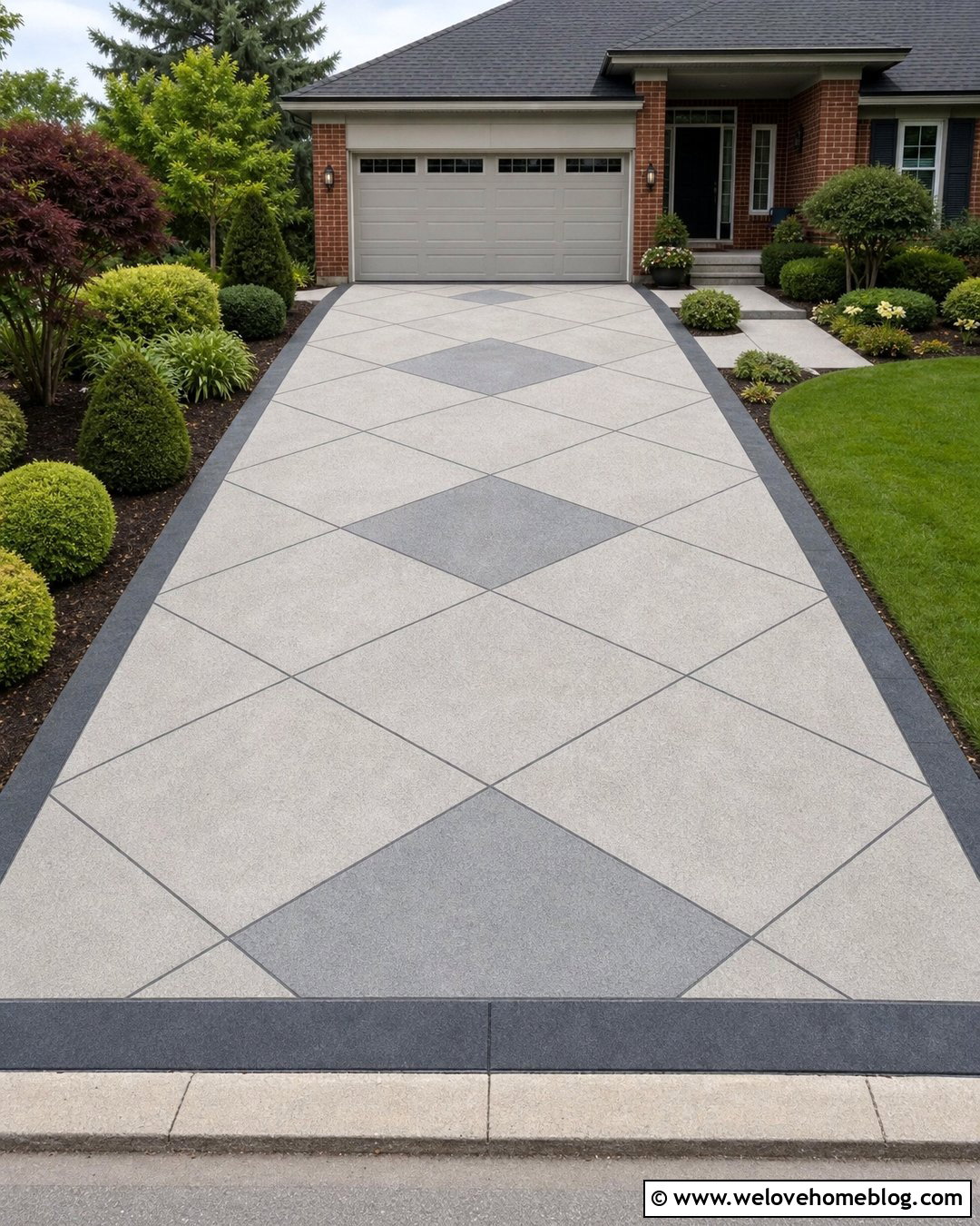 Diamond Pattern Concrete Driveway Overlay - 30 Concrete Driveway Resurfacing Ideas
