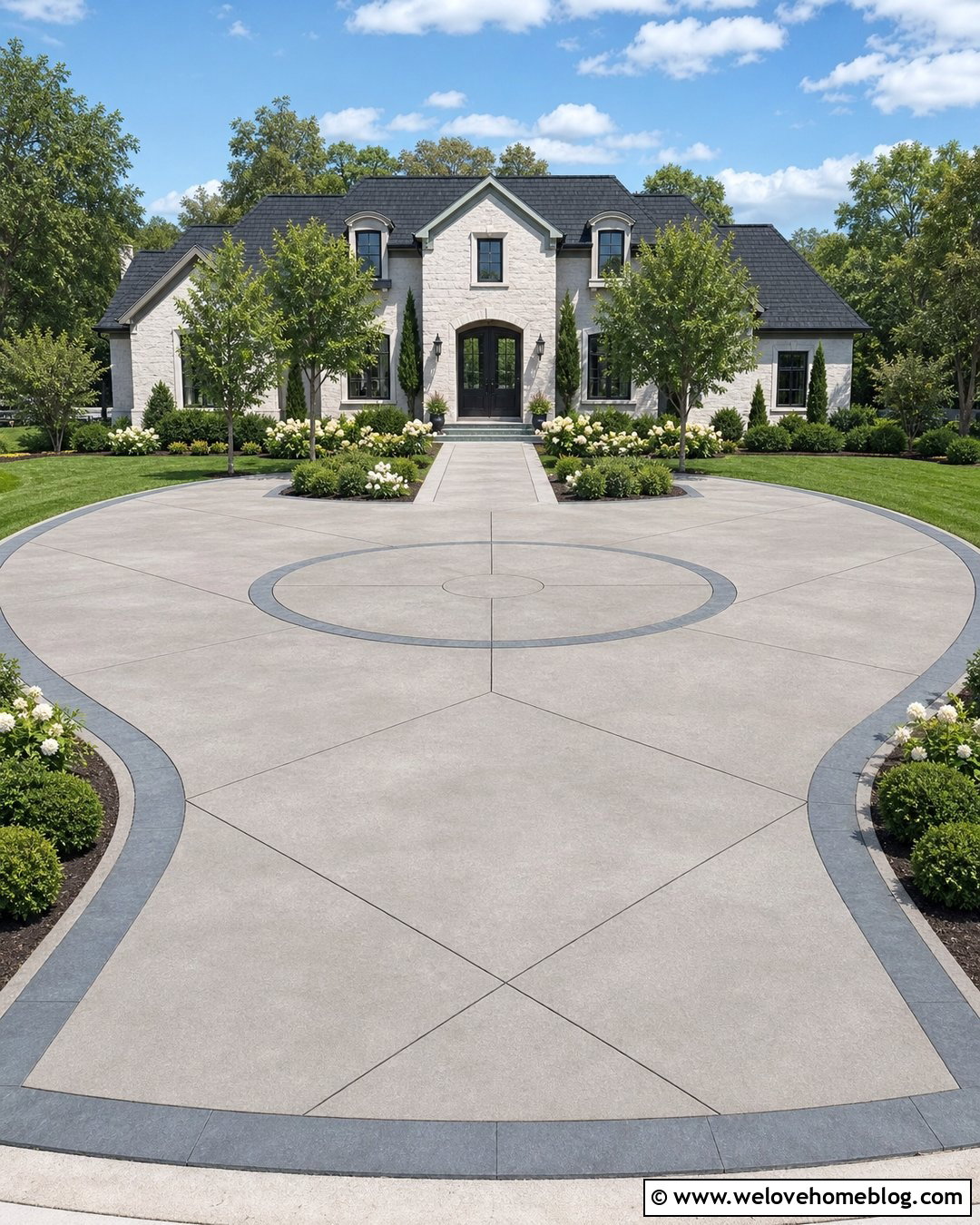 Diamond Pattern Concrete Driveway With Center Accent - 20 Diamond Pattern Concrete Driveway Ideas