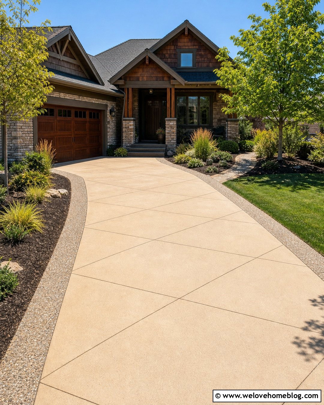 Diamond Pattern Concrete Driveway With Exposed Aggregate Border - 20 Diamond Pattern Concrete Driveway Ideas