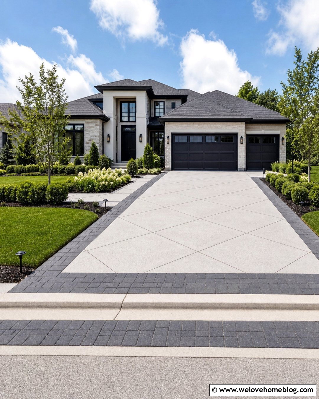 Diamond Pattern Concrete Driveway With Paver Border - 20 Diamond Pattern Concrete Driveway Ideas