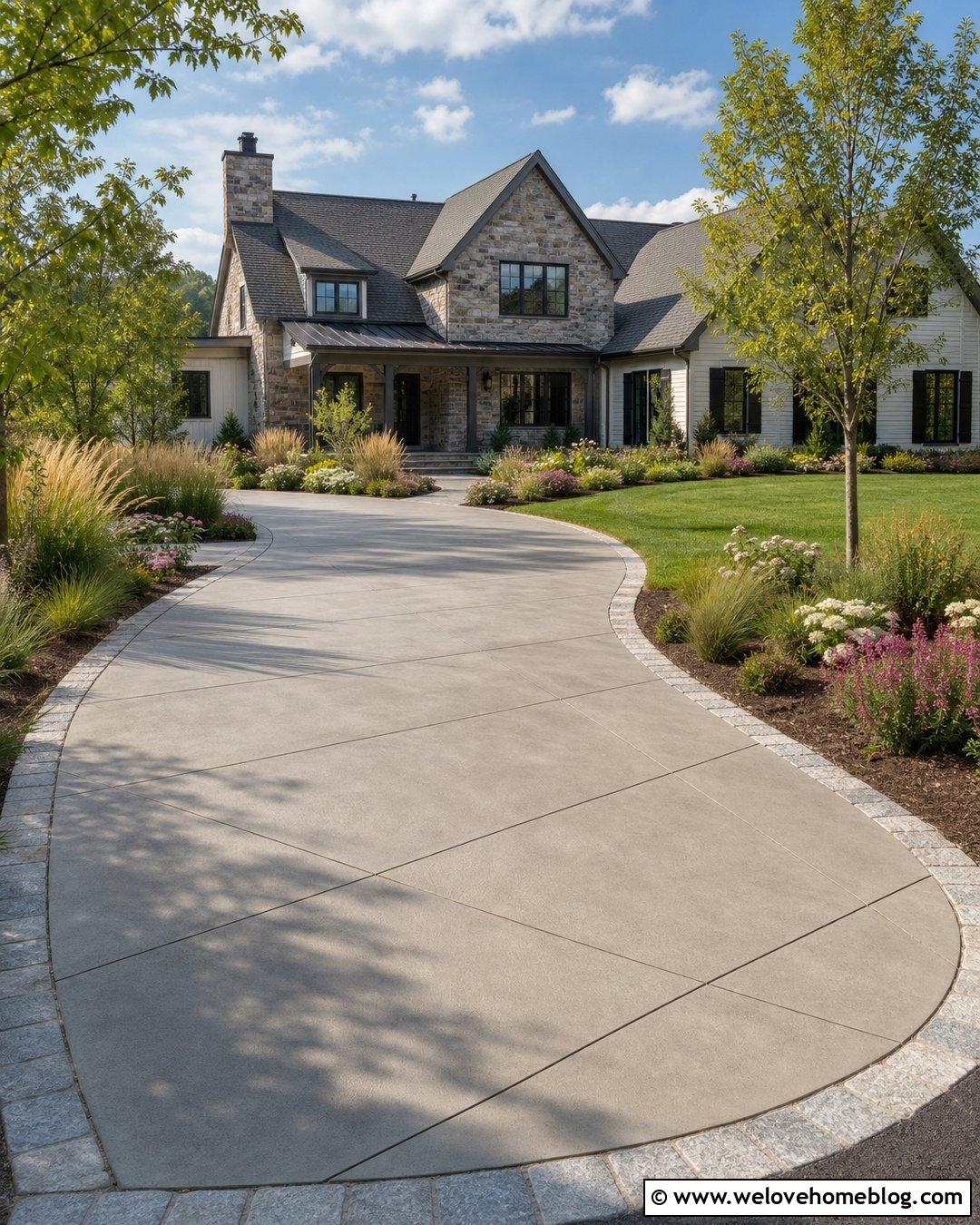 Diamond Pattern Concrete Driveway With Stone Edging - 20 Diamond Pattern Concrete Driveway Ideas