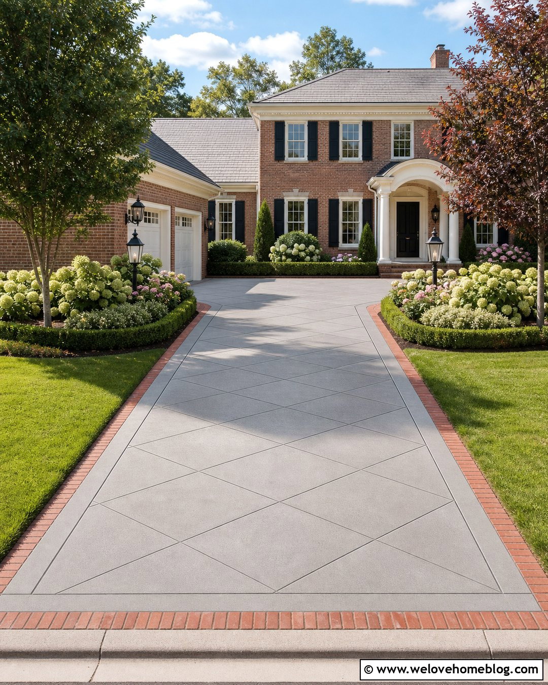 Diamond Pattern Concrete Driveway With Traditional Landscaping - 20 Diamond Pattern Concrete Driveway Ideas