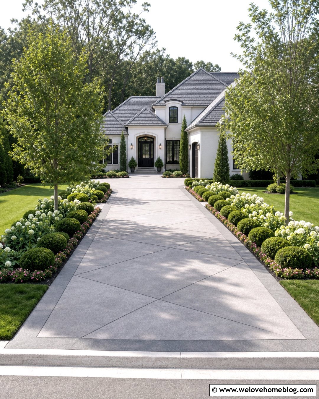 Diamond Pattern Poured Concrete Driveway - 20 Poured Concrete Driveway Ideas