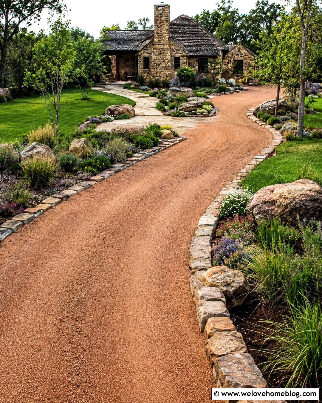 Dirt Driveway With Low Stone Borders - 20 Long Dirt Driveway Ideas