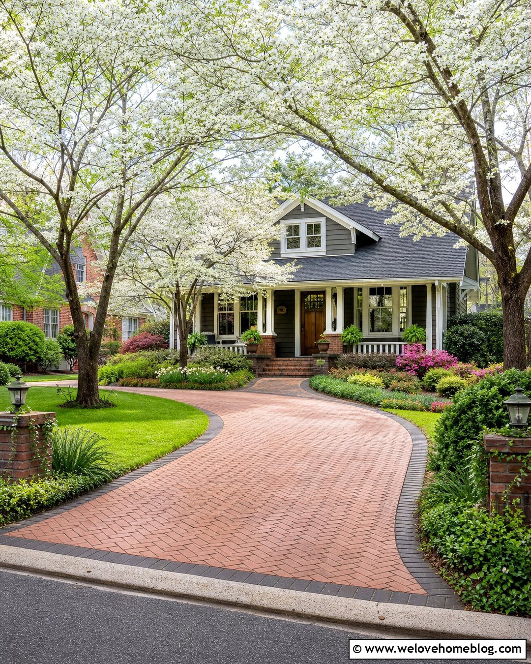 Dogwood Tree Canopy Brick Driveway - 20 Tree Canopy Driveway Ideas