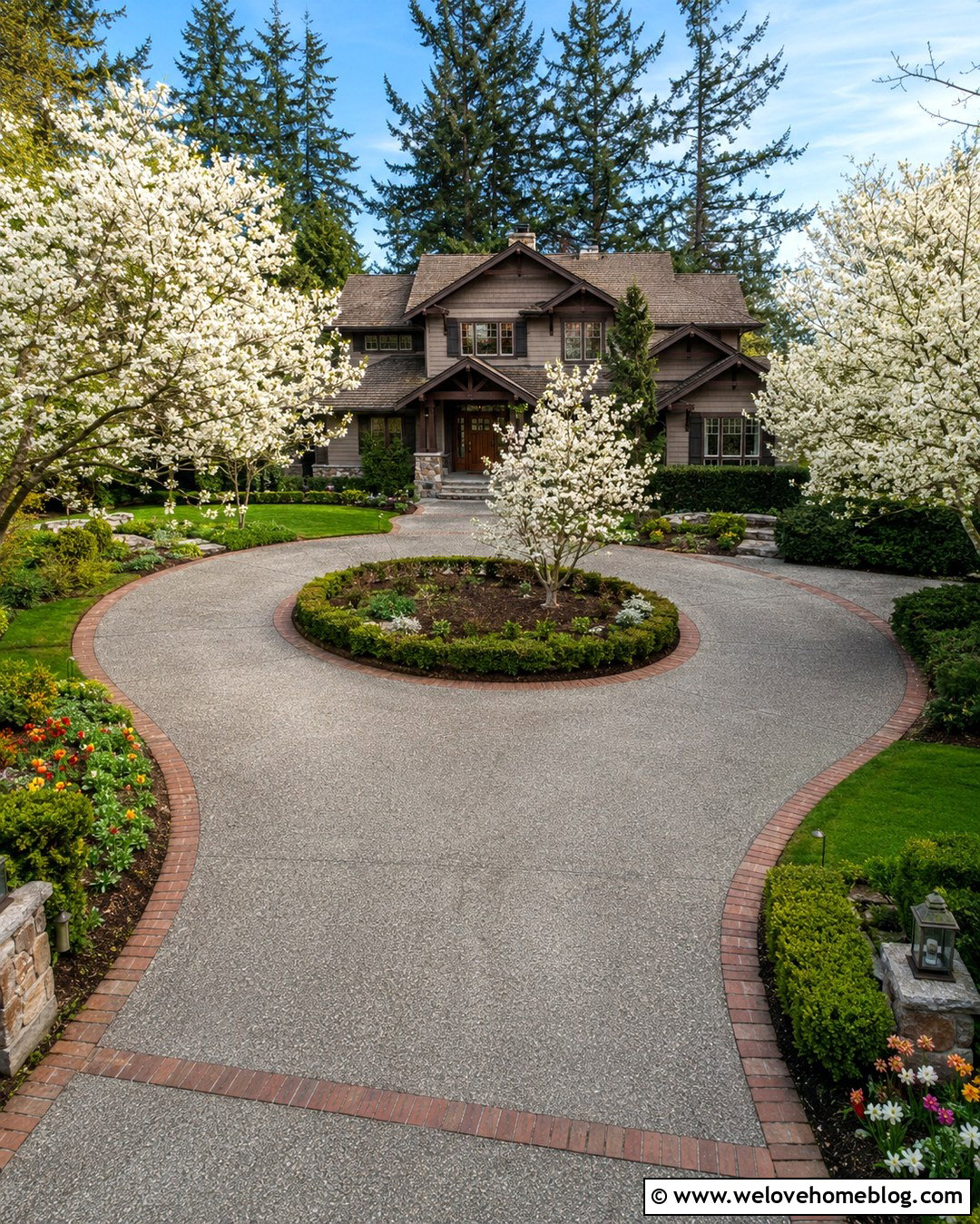 Dogwood Tree Lined Circular Driveway - 20 Treelined Driveway Ideas