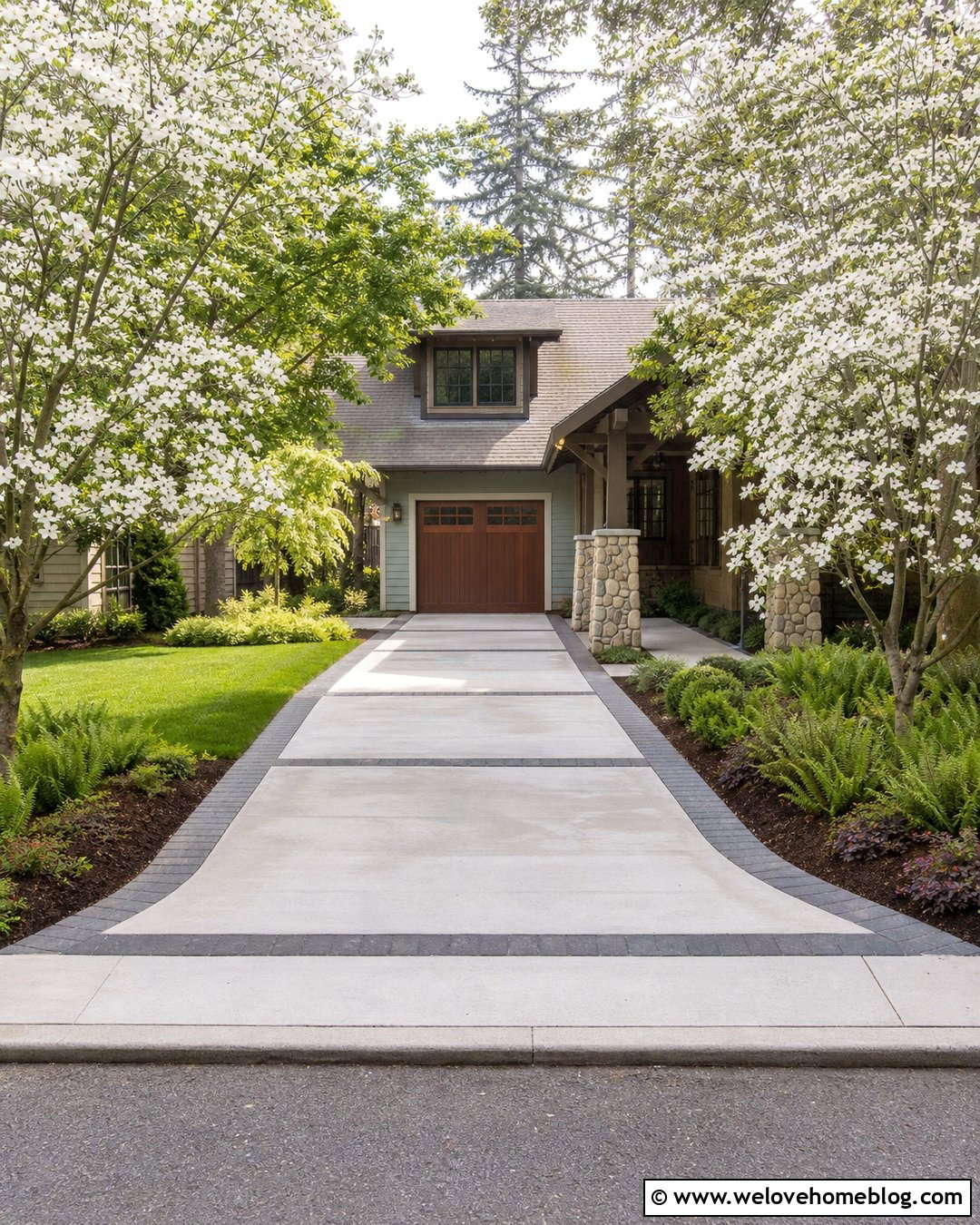 Dogwood Tree Lined Concrete Driveway - 25 trees lining driveway ideas