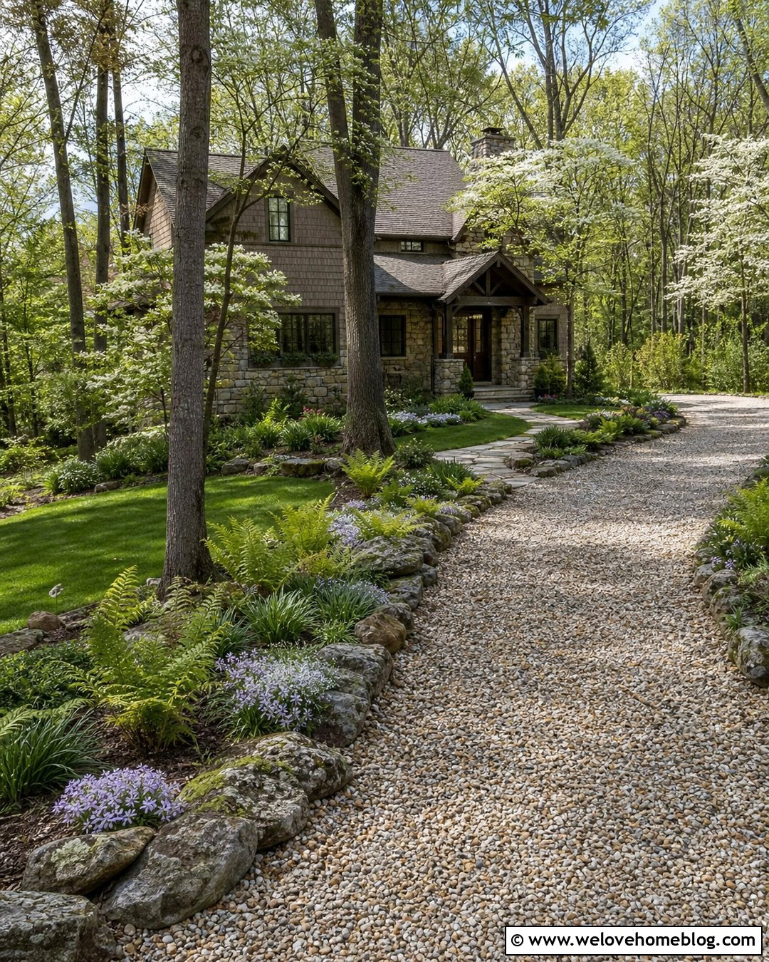 Dogwood Tree Lined Pea Gravel Driveway - 40 Tree Lined Driveway Ideas